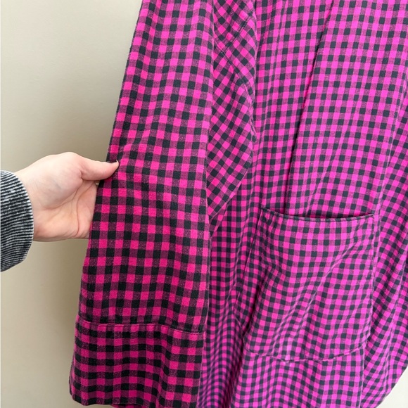 Vintage Oversized Pink Black Flannel Button Down Pocket Top Retro Grunge 2X - Picture 10 of 11